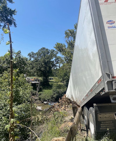 The driver of the 2020 Freightliner Cascadia, owned by Stutsman Transportation, said he had been following a GPS when he drove onto the historic Pentecostal Bridge in Westphalia, Missouri.