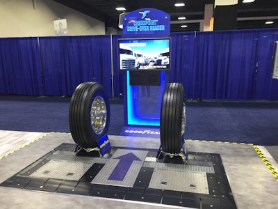 When used with Goodyear’s Fleet Central, Goodyear’s CheckPoint, an automatic drive-over tire analytics tool, can quickly provide information on tread depth, air pressure and axle load.