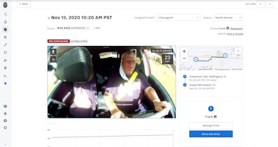 Samsara’s AI Dash Cam detects whether or not a driver is wearing a mask.