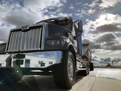 The 49X’s combination of the Gen 5 Detroit DD15 engine and the vocational-spec Detroit DT12-V automated manual transmission handled many long and aggressive grades with ease, and with a belly dump of gravel in tow.