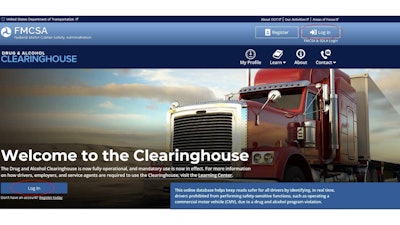 FMCSA Drug & Alcohol Clearinghouse welcome screen
