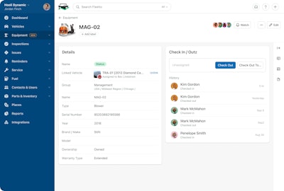 A new Equipment Management feature from Fleetio helps with tracking tools associated with a vehicle.