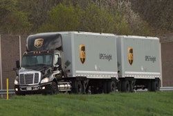 ups freight truck with double trailers