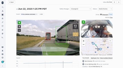 Samsara's camera vision technology detecting tailgating