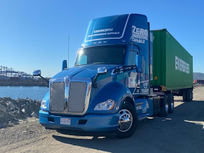 The two Kenworth T680 hybrid-electric vehicles use the Cummins Westport L9N Near Zero (NZ) emission engine fueled by compressed natural gas (CNG) driving a generator to extend the truck’s battery range.