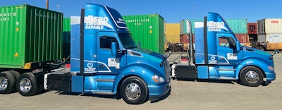 The two T680 day cab tractors – Kenworth’s second-generation range-extended electric trucks – can operate in zero emissions mode on batteries for 30 miles, and recharge those batteries while driving using a generator powered by a near-zero emissions natural gas engine.