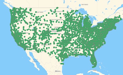 Map of electric charging station locations in the US
