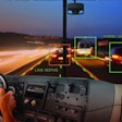 Depiction of advanced camera systems alerting driver to lane keeping and nearby vehicles