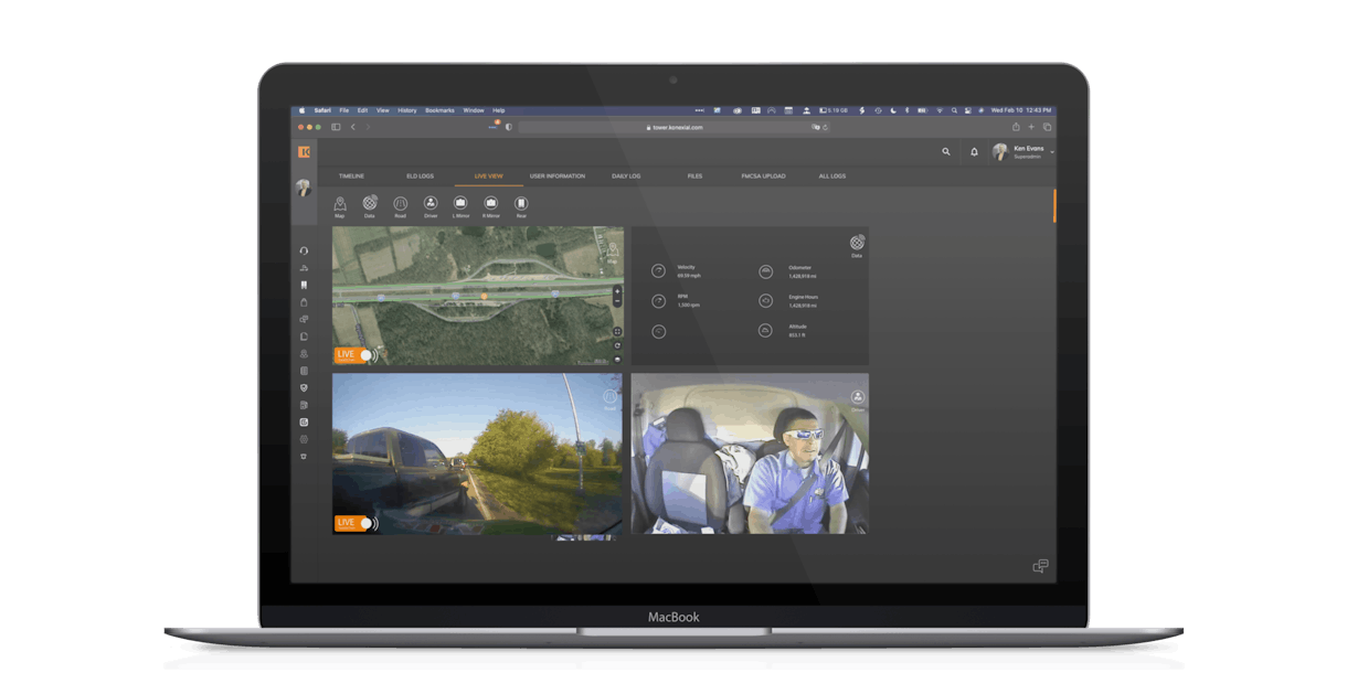 Konexial's new My20 LogiCam Ai provides views of both the driver and the road, along with live telemetry data.