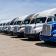 Line of parked semi trucks