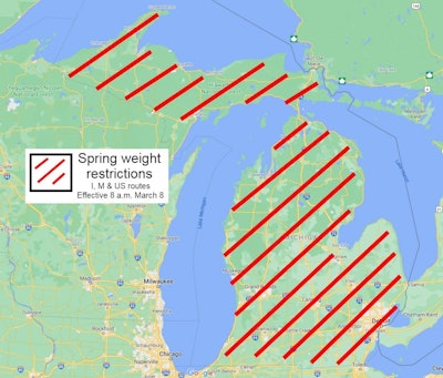 Michigan has expanded its spring weight restrictions to all state trunkline highways in the state.