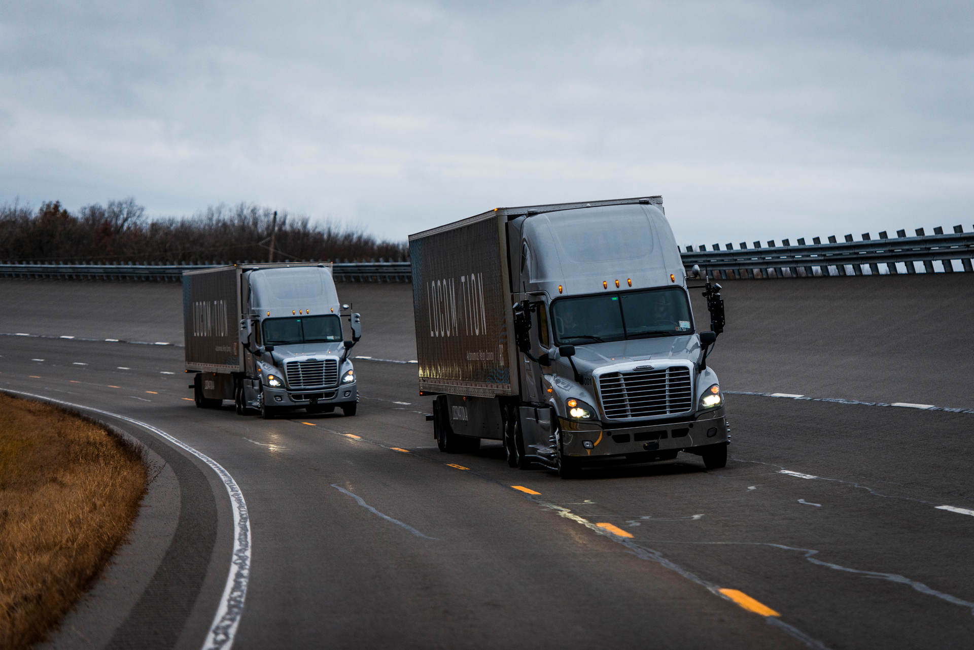A two-truck Locomation autonomous convoy on highway