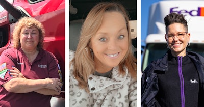 The 2021 Women in Trucking Driver of the Year finalists are, from left, Carmen Anderson, Ingrid Brown, and Nikki Weaver.