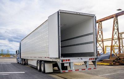 semi truck with back loading doors open