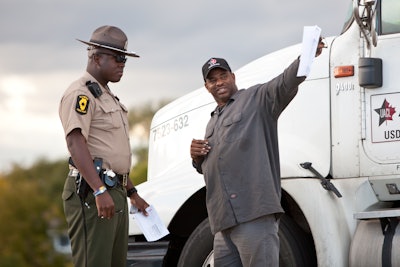 Trucker stopped for truck inspection