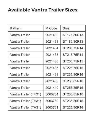 Hankook Trailer Tire Sizes