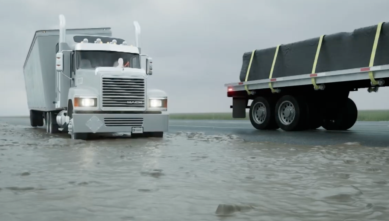 Truck stuck on muddy shoulder
