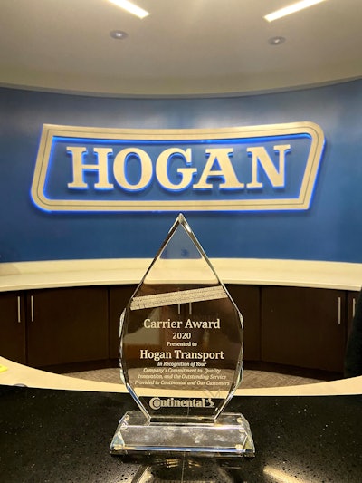 Hogan Transports received Continental Tire's 2020 Carrier Award.