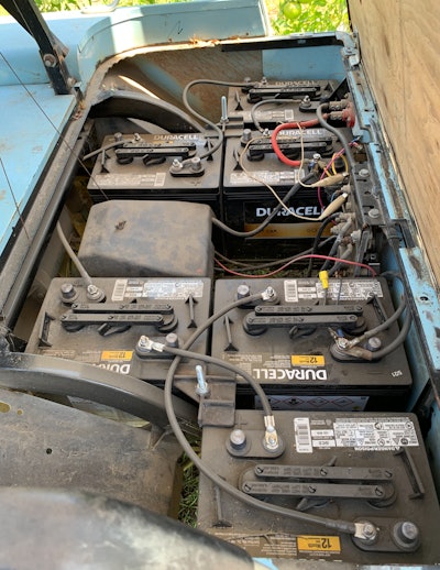 Yes, there's plenty of dust on my new Duracell 6-volt batteries but I don't have to worry about cleaning or swapping out an air filter. In fact, besides keeping an eye on battery fluid level, there's not much maintenance required on this little electric workhorse. Zerk fittings rarely require grease and the old drum brakes are fine.