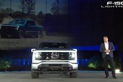 Ford CEO Jim Farley praised his company's first electric F-150 last night during its reveal at Ford World Headquarters in Dearborn, Michigan. 'It hauls ass and tows like a beast,' he said.