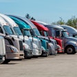 Line of parked semi trucks