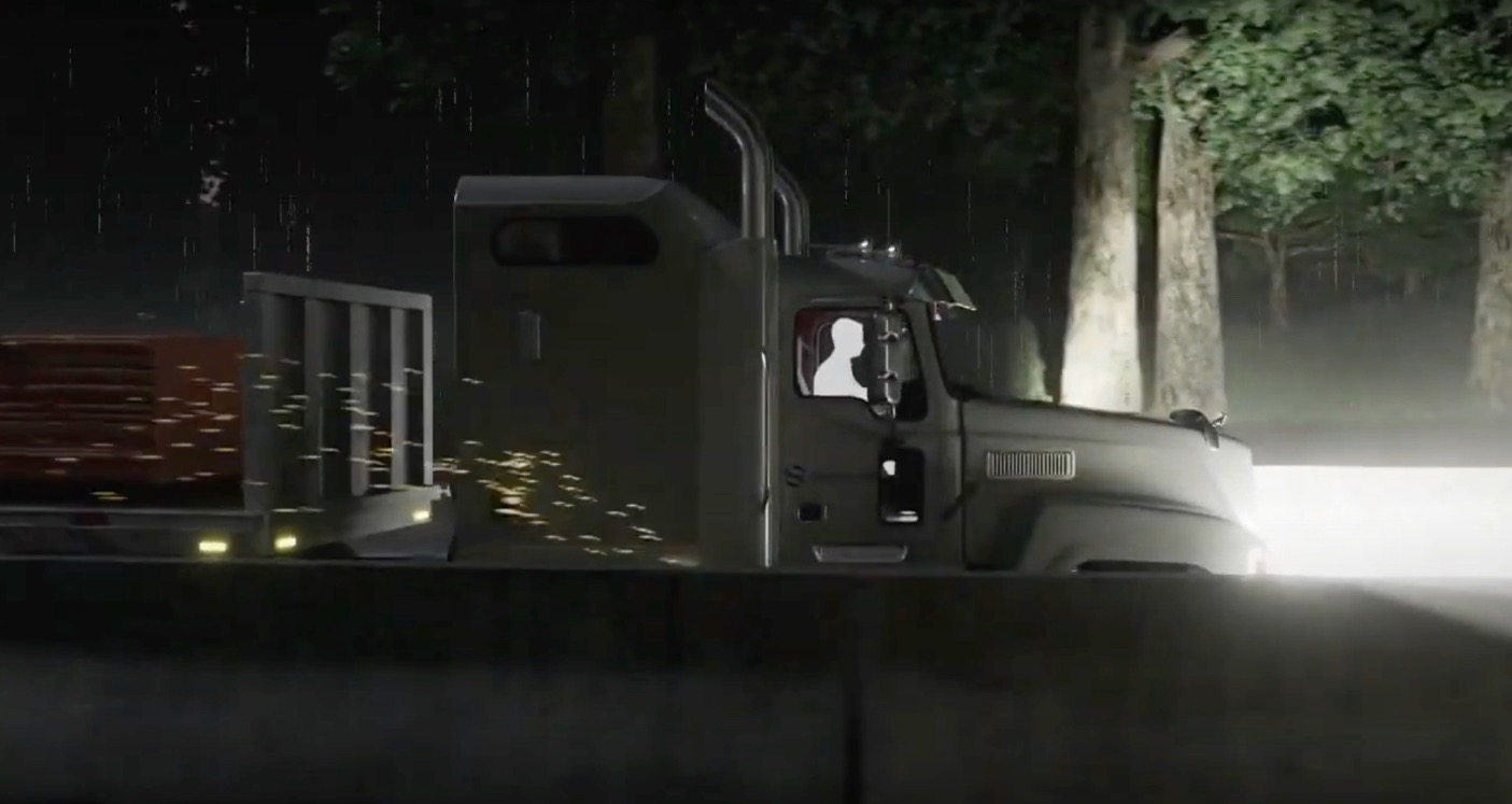 simulation of truck crash at night