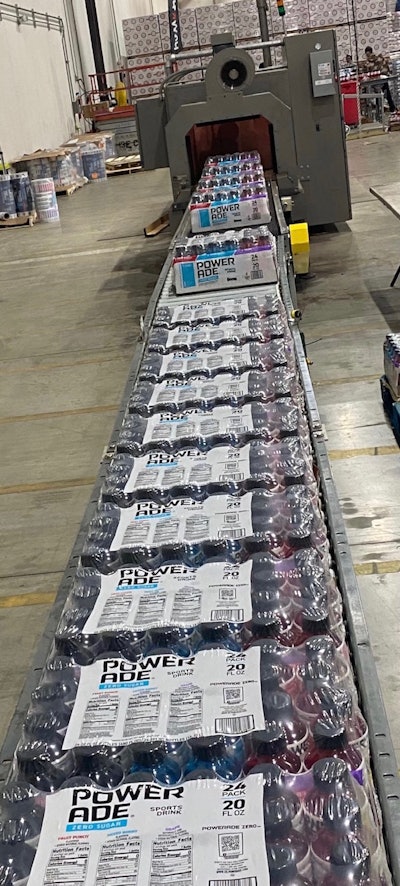 packaged powerade on conveyer belt