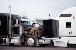 Semi truck with hood up
