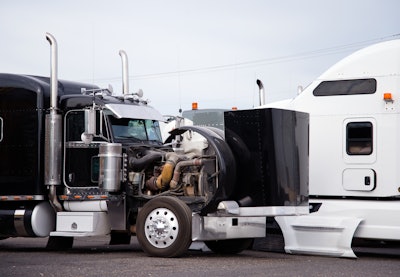 Semi truck with hood up