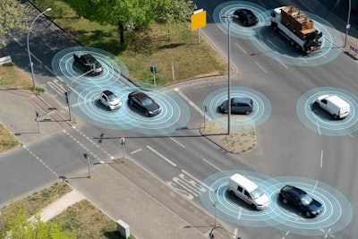 connected vehicles on road