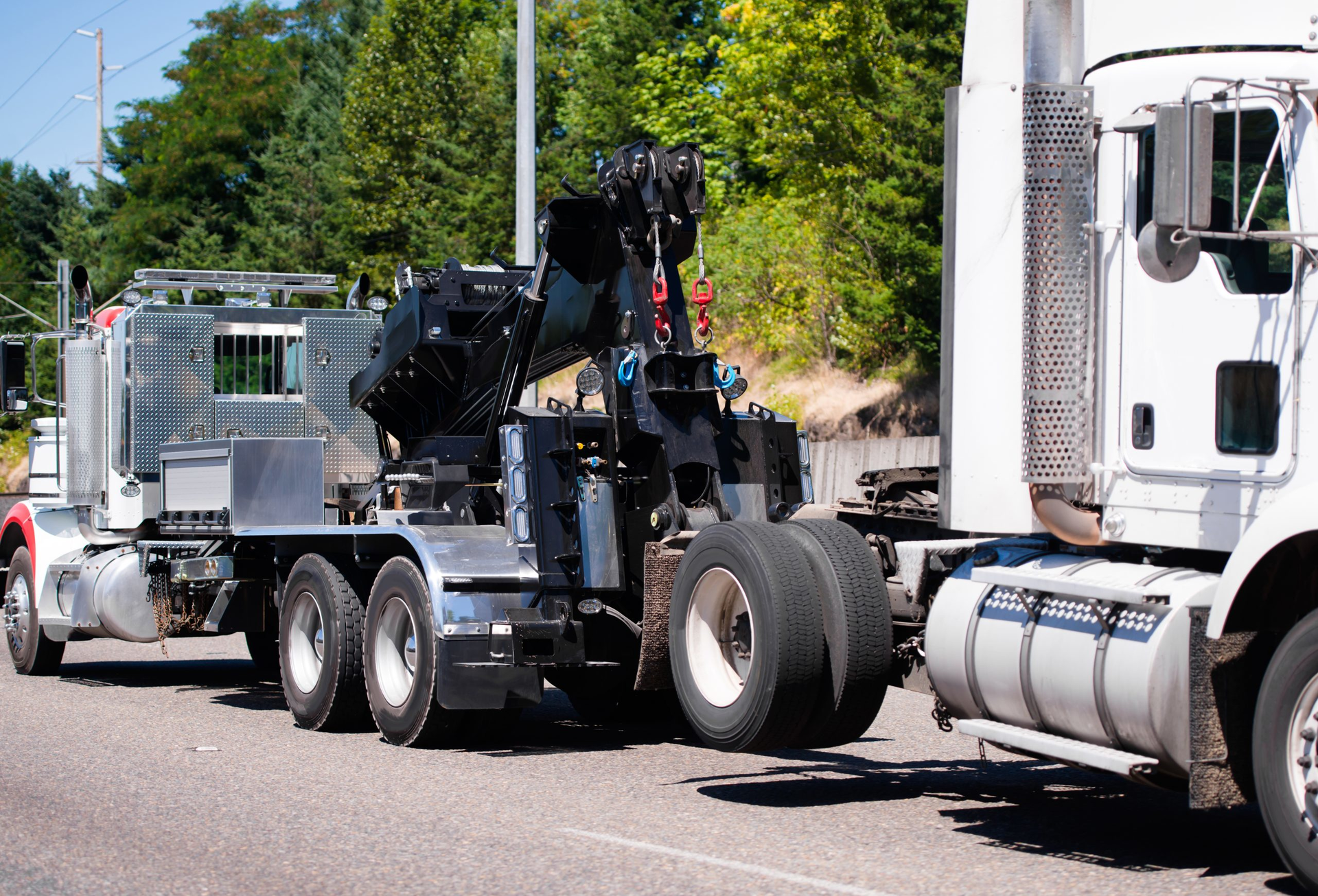 semi truck being towed