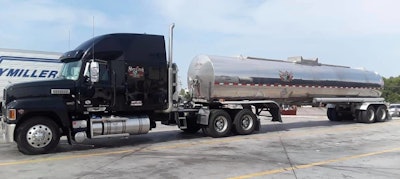 Mack truck with liquid tank