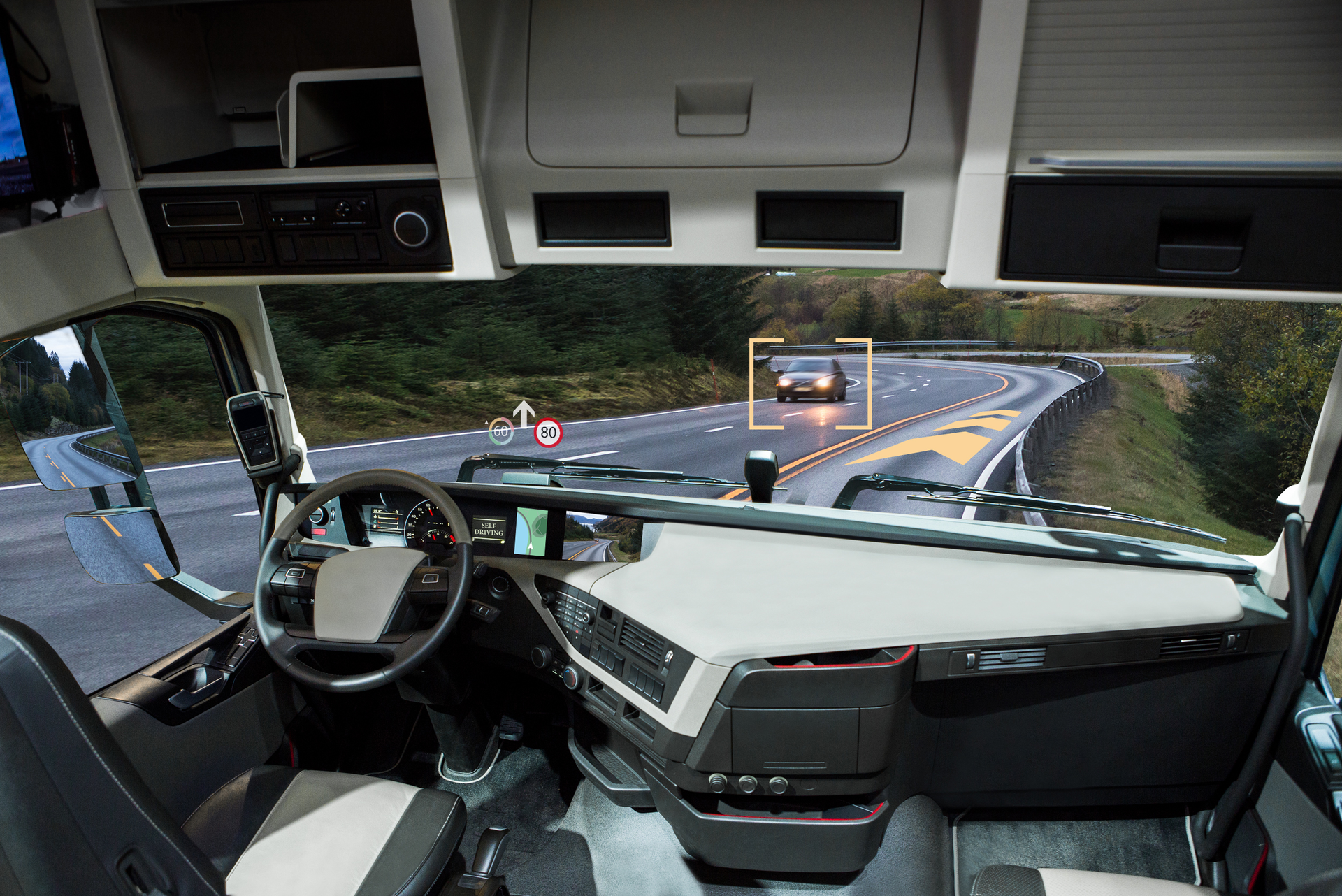 inside cabin of a self-driving truck
