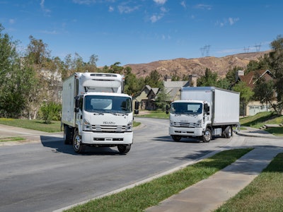 trucks in a neighborhood