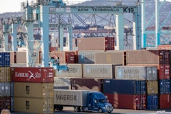 Port of Los Angeles with stacked containers