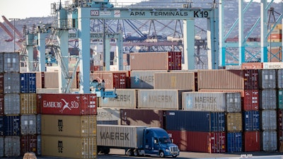 Port of Los Angeles with stacked containers