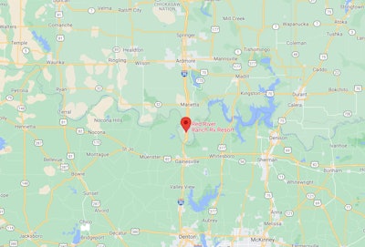 The Amtrack passenger train collided with the truck near Thackerville, Okla. shown by the red marker.