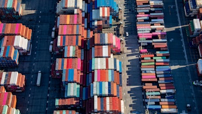 stacked containers Port of Los Angeles