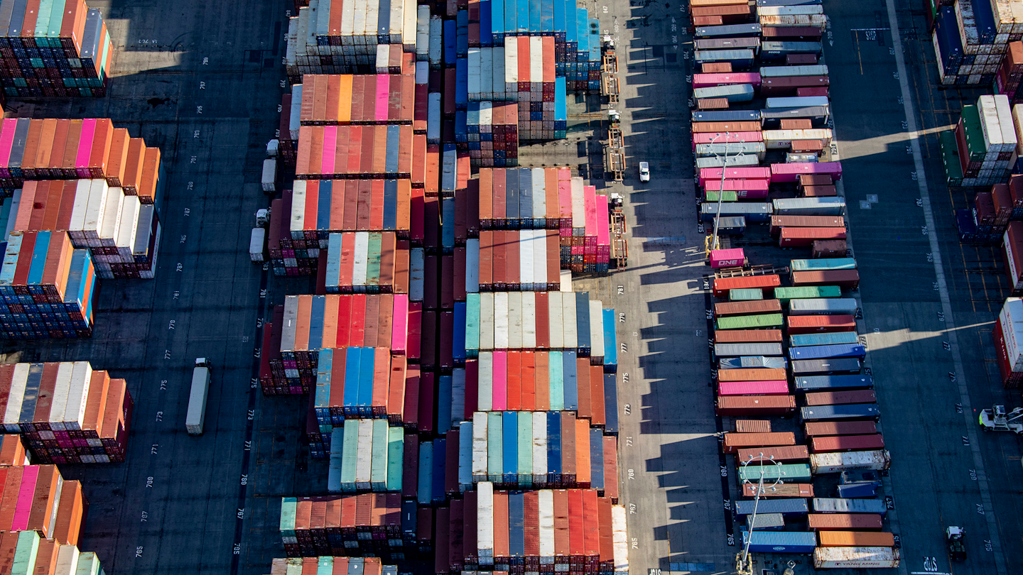 stacked containers Port of Los Angeles