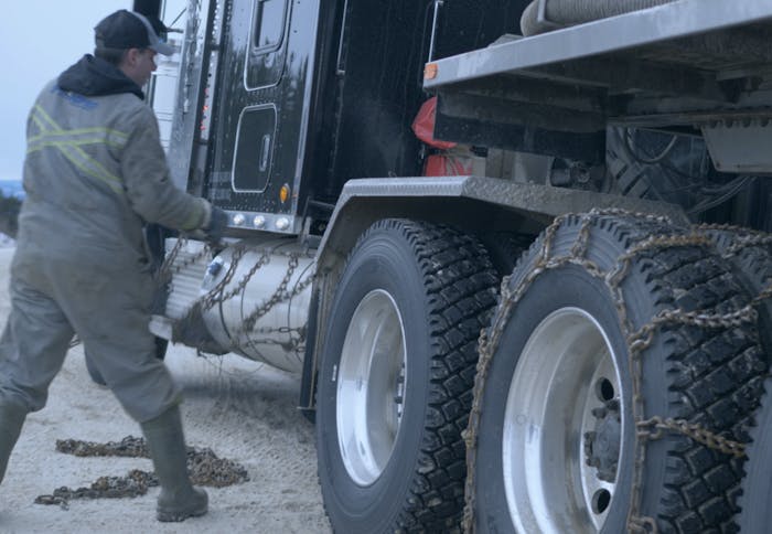 michelin truck tire with snow chains