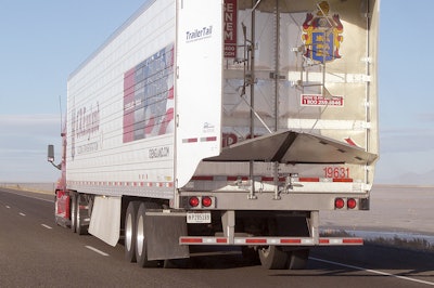 Stemco TrailerTail on the back of a semi-truck trailer