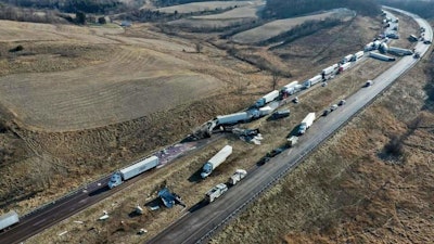 Jeff Clark heard about 100-plus vehicle pile-up at the 96-mile marker – just seven miles from where he pulled over – due to freezing rain.