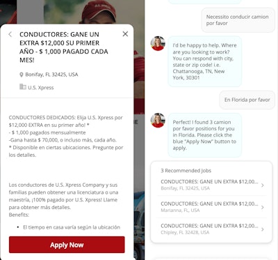 U.S. Xpress recruiting Spanish speakers through online chat bot