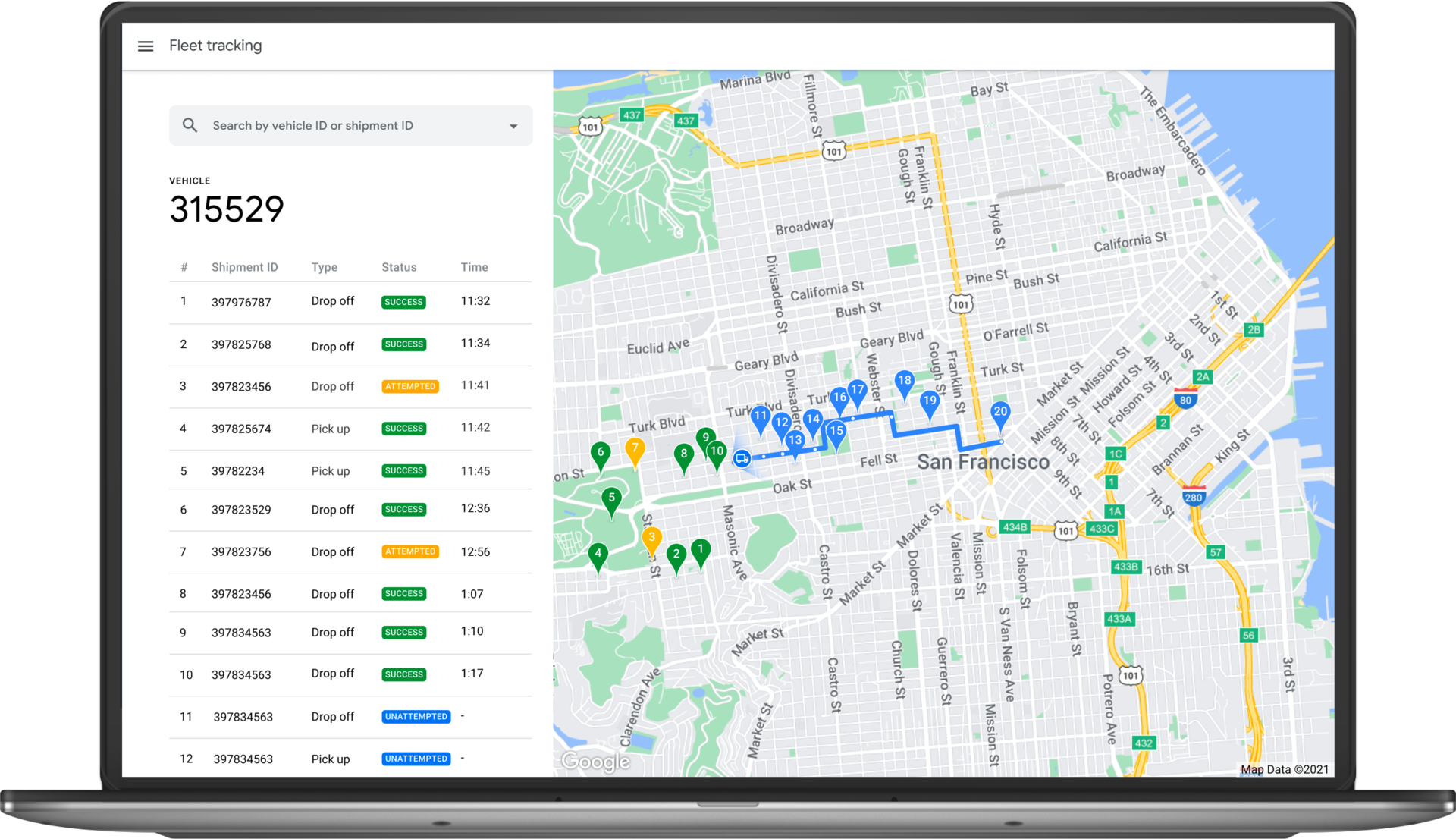Google Last Mile dashboard