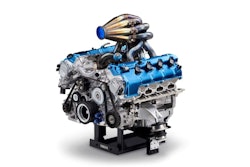 The intake manifold on this hydrogen-fueled V8 from Yamaha looks like more of an exhaust manifold.