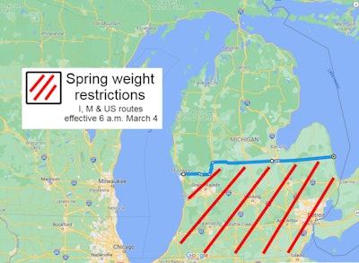 Michigan spring weight restrictions map