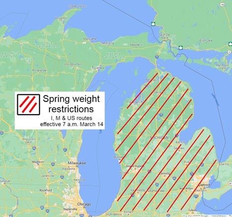 Michigan DOT is expanding its spring weight restrictions to cover up to the Mackinac Bridge.