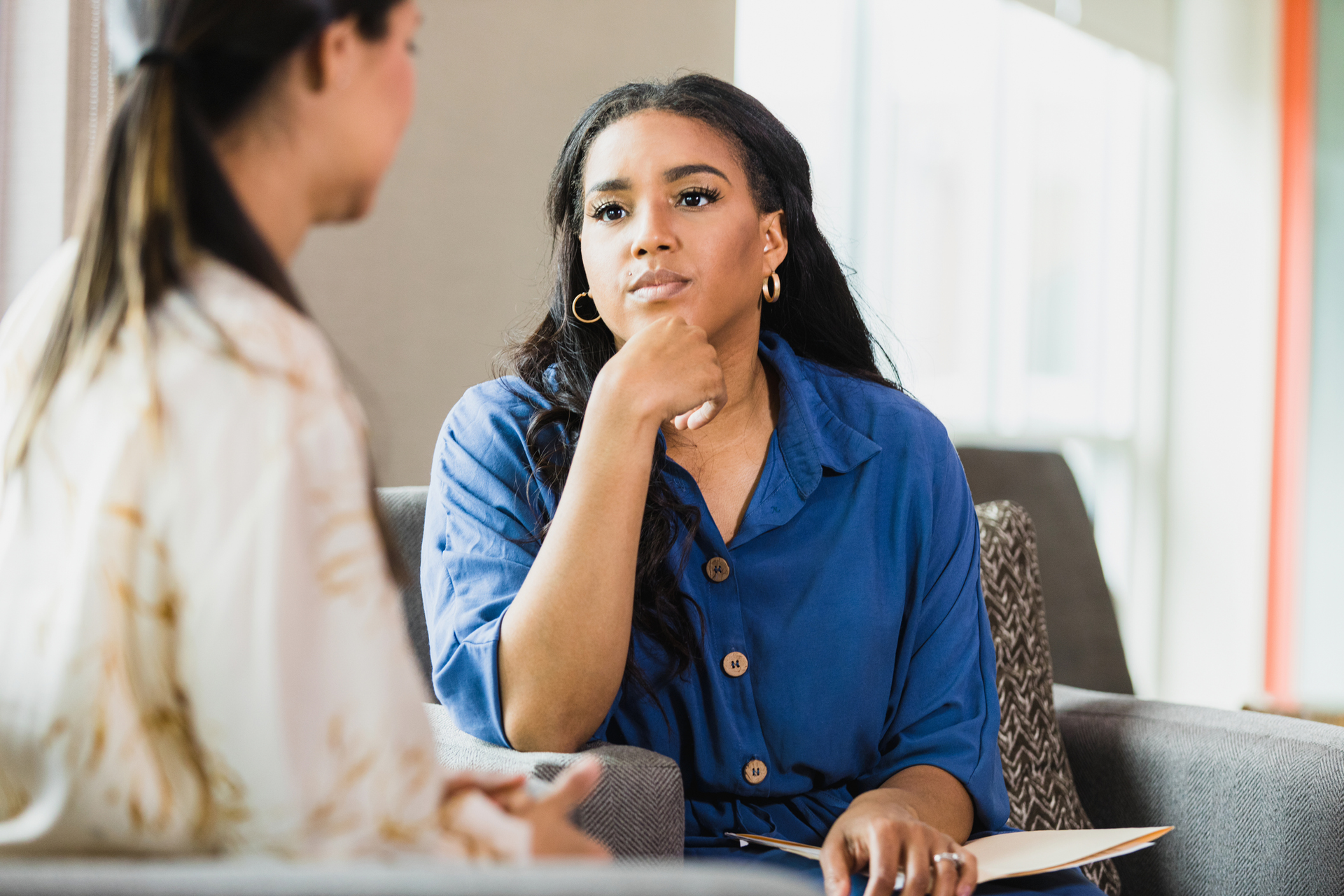 two women talking