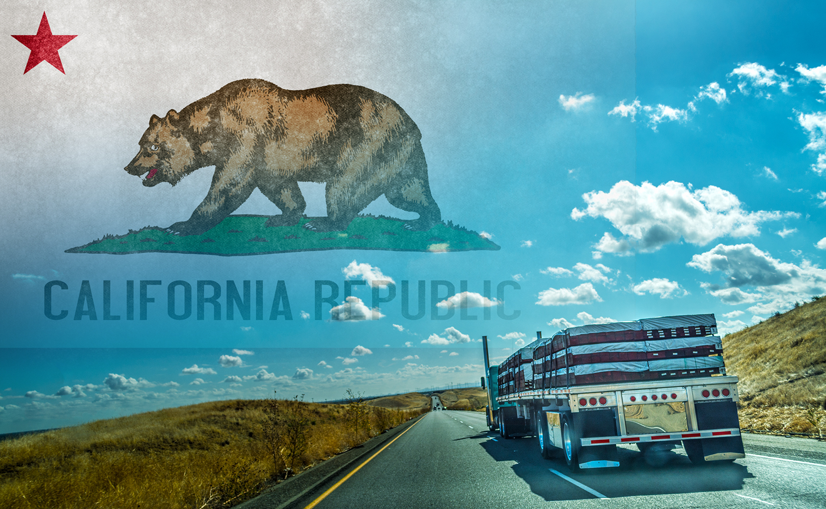 Truck on highway with California flag