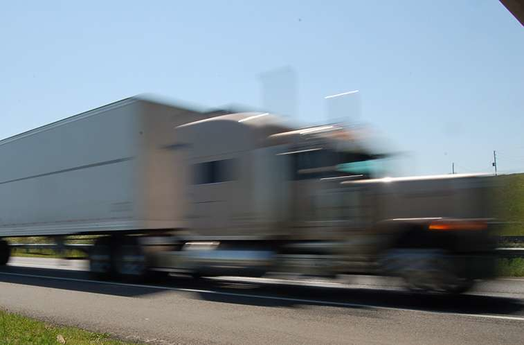 Blurred semi-truck